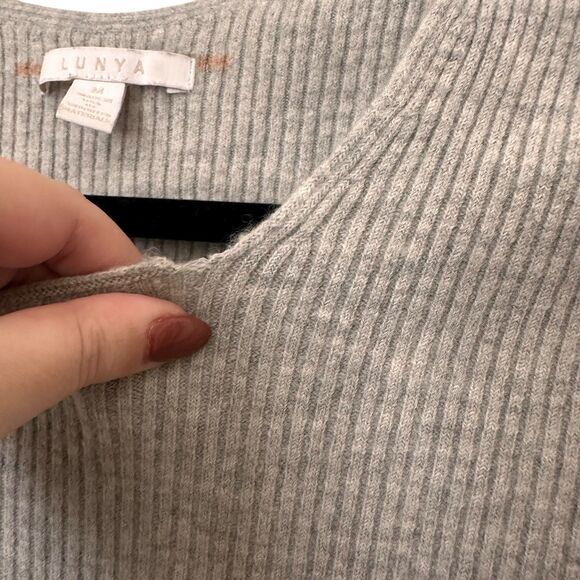 LUNYA Ribbed Knit‎ Cashmere Lounge Top Grey Medium - Picture 5 of 6